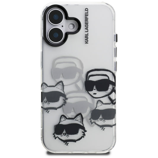 Θήκη για Apple iPhone 16, Karl Lagerfeld, IML Luxury Multi Head Pattern, Διαφανής