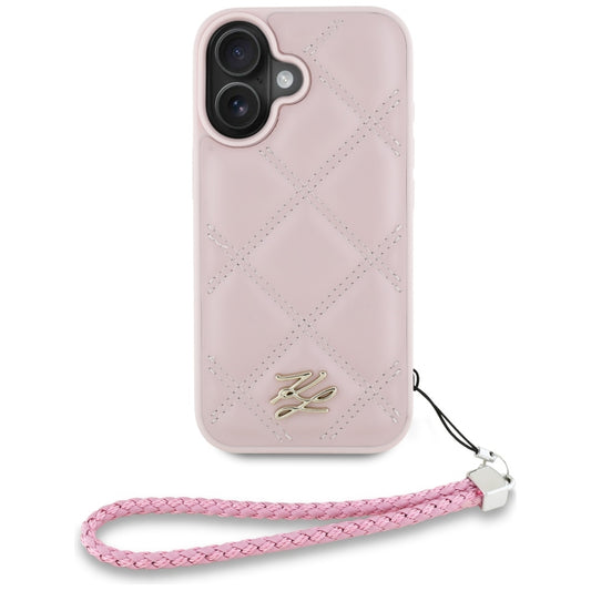 Θήκη για Apple iPhone 16, Karl Lagerfeld, Quilted Initial Logo & Chain Strap, Ροζ