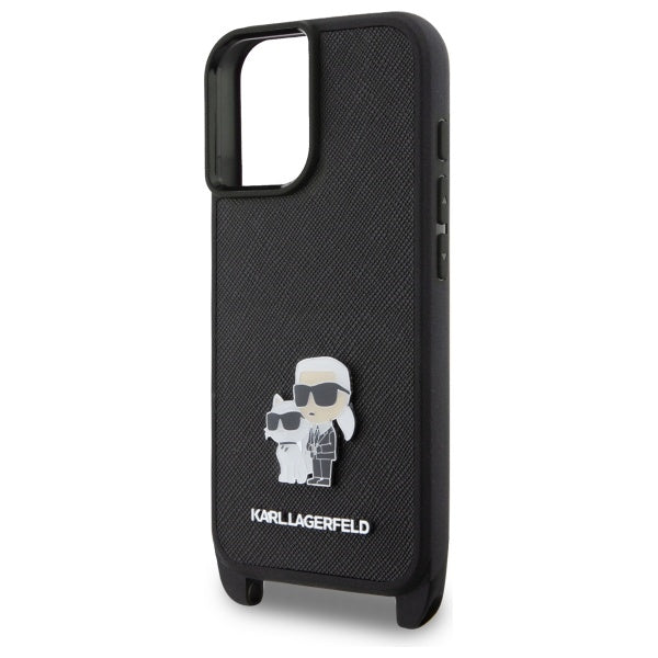 Θήκη για Apple iPhone 16, Karl Lagerfeld, Saffiano Crossbody Metal Pin Karl & Choupette, Λευκή