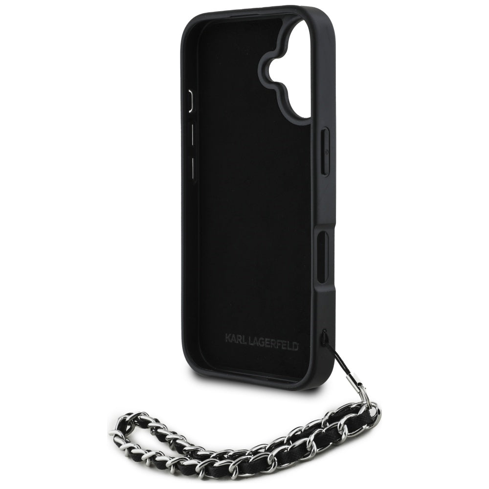Θήκη για Apple iPhone 16, Karl Lagerfeld, Saffiano Crystals & Charm, Μαύρη