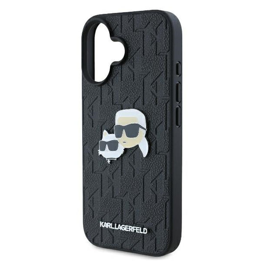 Θήκη για Apple iPhone 16 Plus, Karl Lagerfeld, Monogram Karl & Choupette's Heads, Μαύρη