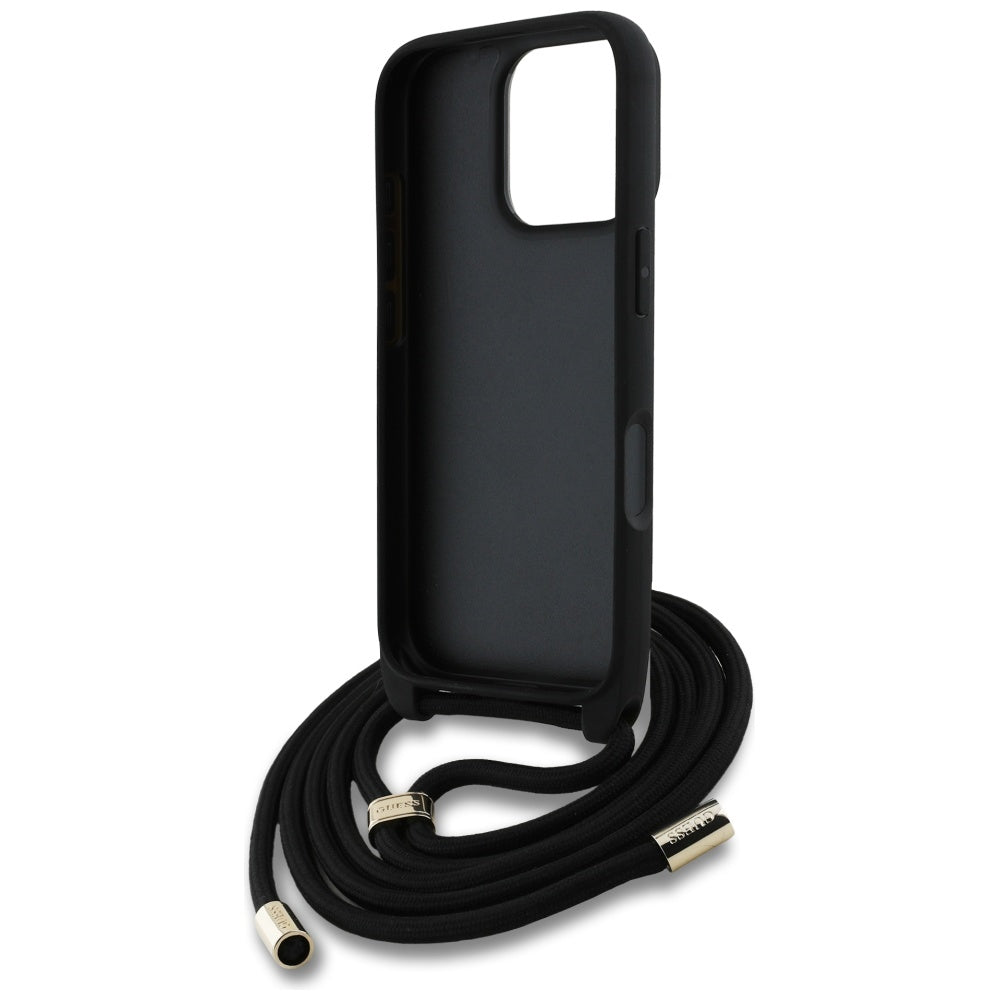 Θήκη για Apple iPhone 16 Pro, Guess, 4G CBDY Big Logo with Cord Strap, Μαύρη