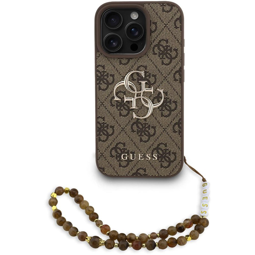 Θήκη για Apple iPhone 16 Pro, Guess, 4G Classic Logo με Λουράκι, Καφέ