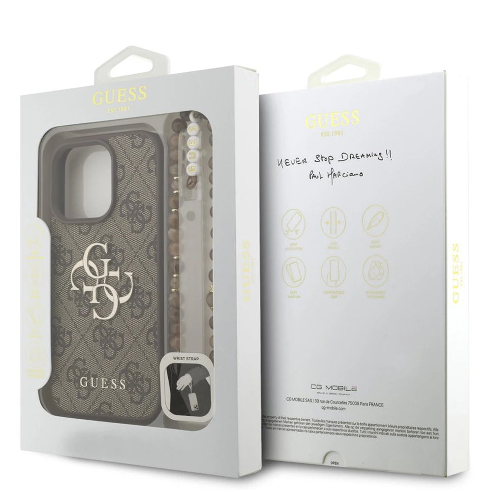 Θήκη για Apple iPhone 16 Pro, Guess, 4G Classic Logo με Λουράκι, Καφέ