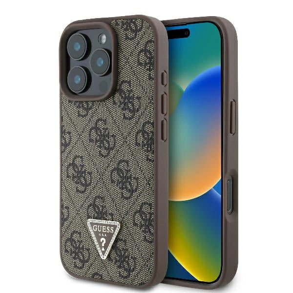 Θήκη για Apple iPhone 16 Pro, Guess, 4G Triangle Strass, Καφέ