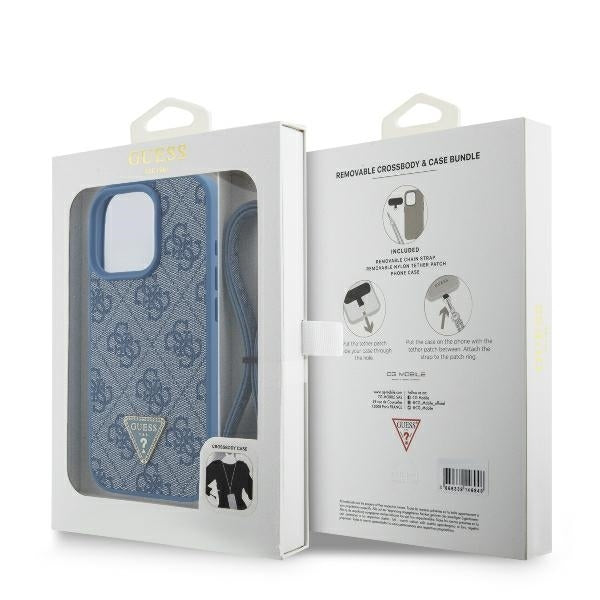 Θήκη για Apple iPhone 16 Pro, Guess, Crossbody 4G Triangle Strass, Μπλε