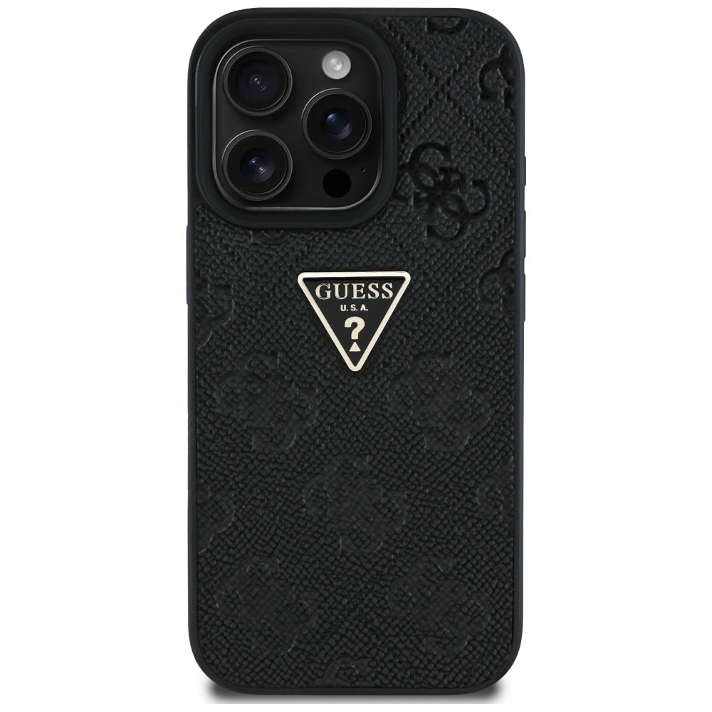 Θήκη για Apple iPhone 16 Pro, Guess, Hot Stamp 4G Pattern Triangle Logo, Μαύρη