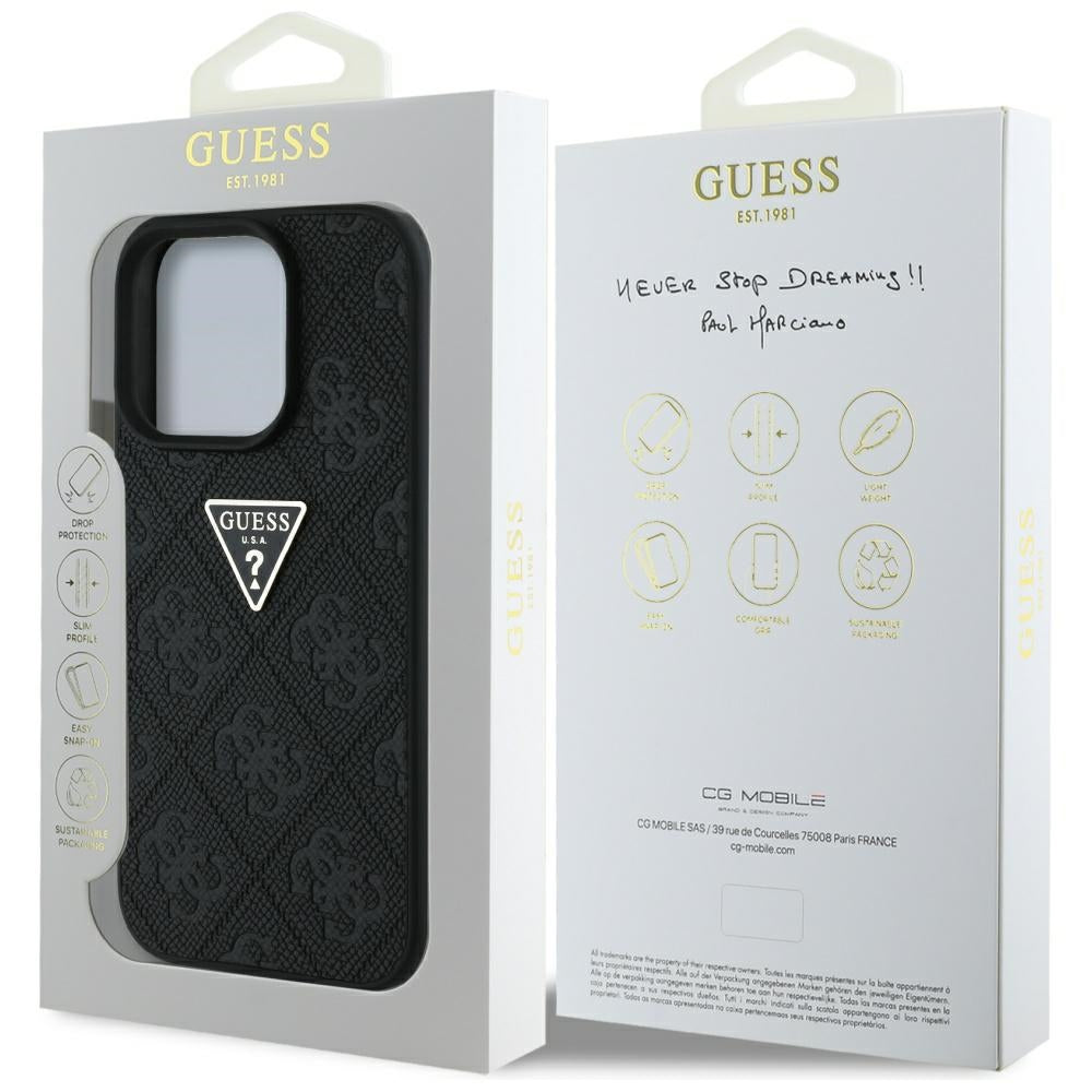 Θήκη για Apple iPhone 16 Pro, Guess, Hot Stamp 4G Pattern Triangle Logo, Μαύρη