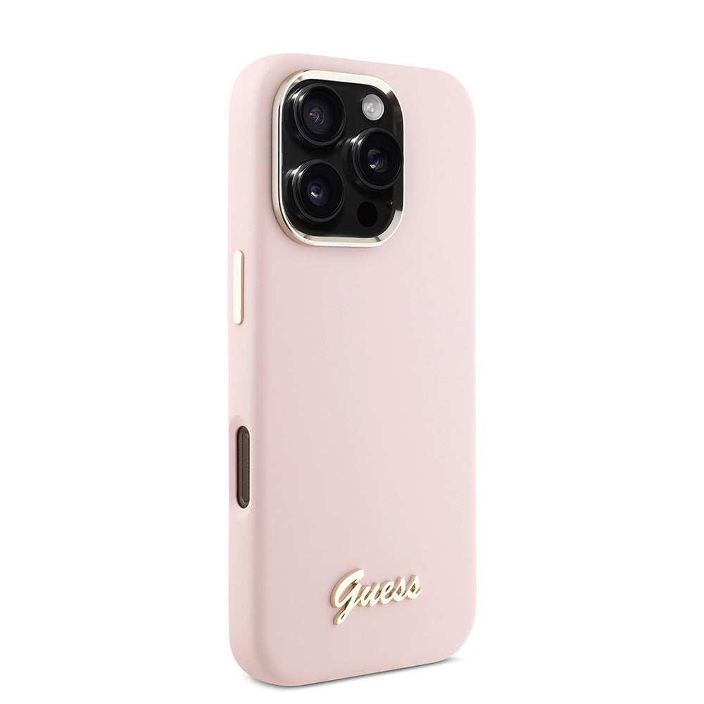 Θήκη για Apple iPhone 16 Pro, Guess, Script Metal Logo & Frame, Ροζ