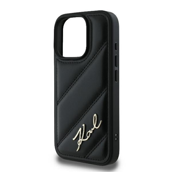 Θήκη για Apple iPhone 16 Pro, Karl Lagerfeld, Diagonal Quilted Script, Μαύρη