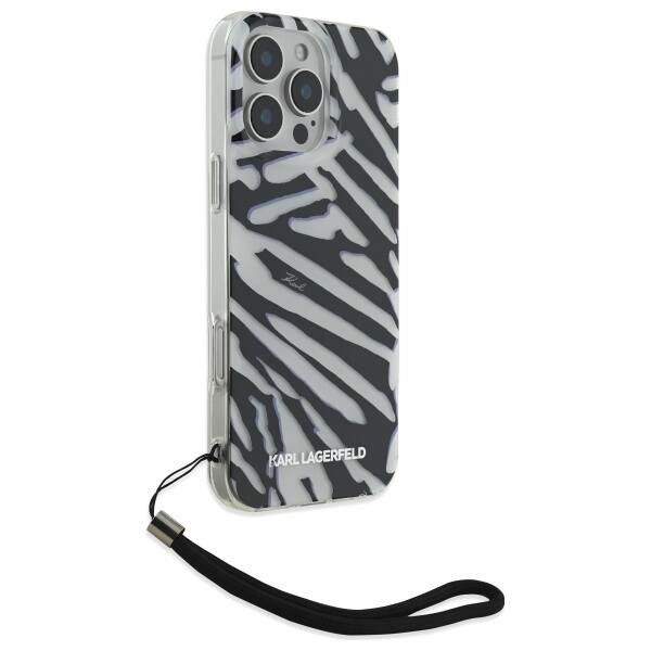 Θήκη για Apple iPhone 16 Pro, Karl Lagerfeld, IML Luxury Zebra Pattern with Strap, Μαύρη