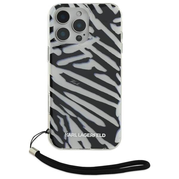Θήκη για Apple iPhone 16 Pro, Karl Lagerfeld, IML Luxury Zebra Pattern with Strap, Μαύρη