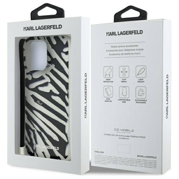 Θήκη για Apple iPhone 16 Pro, Karl Lagerfeld, IML Luxury Zebra Pattern with Strap, Μαύρη