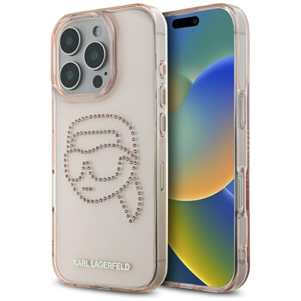Θήκη για Apple iPhone 16 Pro, Karl Lagerfeld, IML Rhinestones Karl's Head, Ροζ