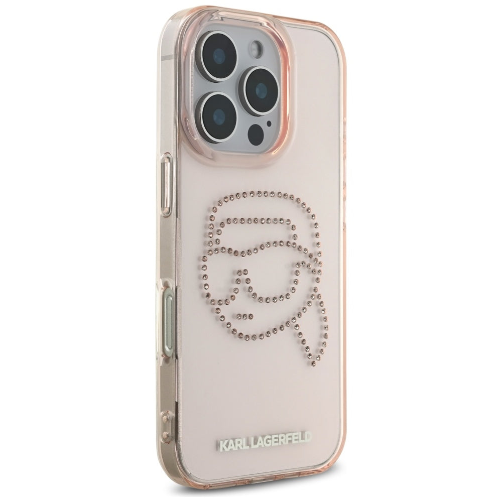 Θήκη για Apple iPhone 16 Pro, Karl Lagerfeld, IML Rhinestones Karl's Head, Ροζ