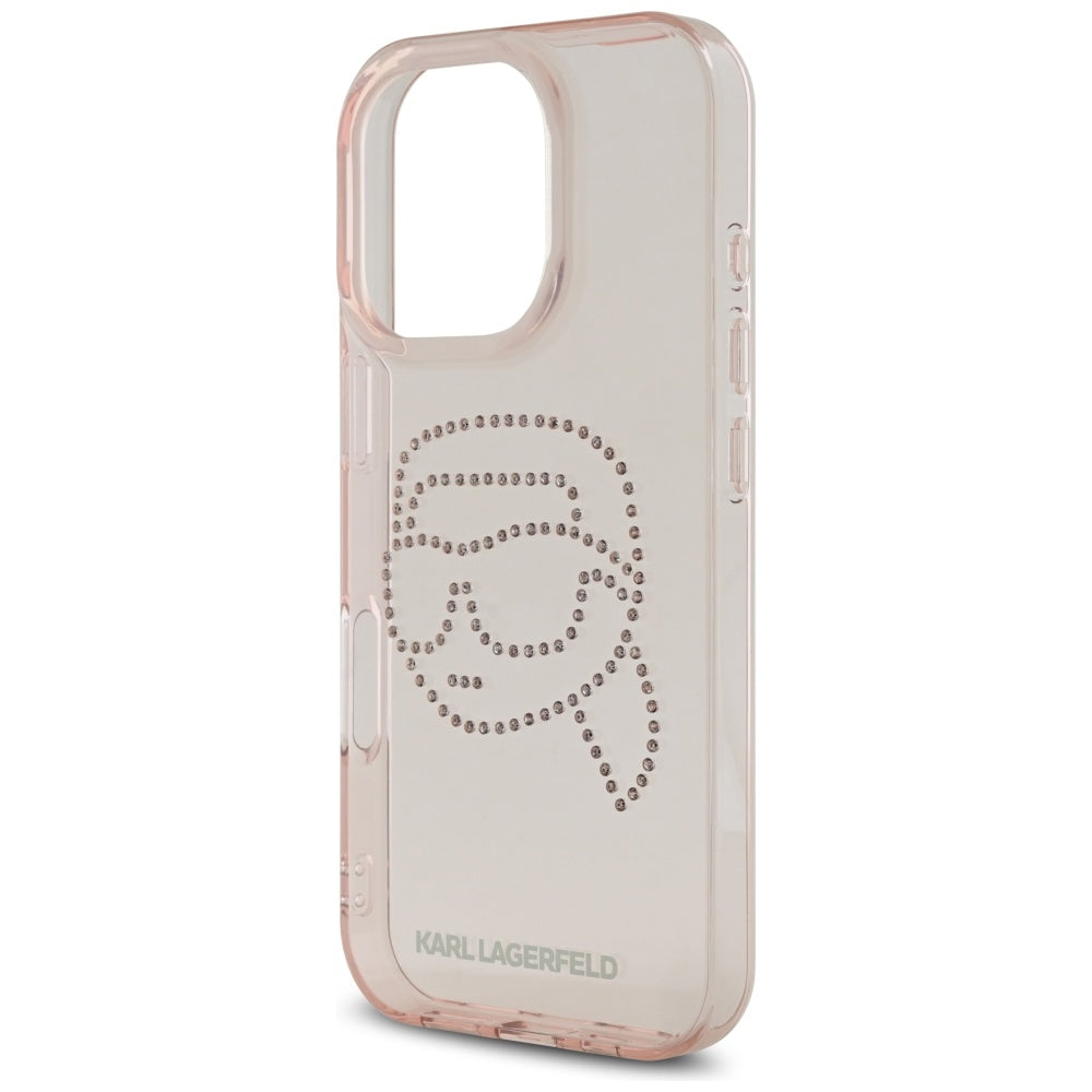 Θήκη για Apple iPhone 16 Pro, Karl Lagerfeld, IML Rhinestones Karl's Head, Ροζ