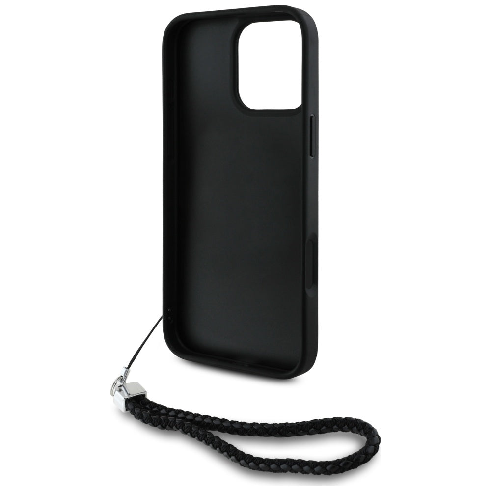 Case for Apple iPhone 16 Pro, Karl Lagerfeld, Quilted Initial Logo & Chain Strap, Black