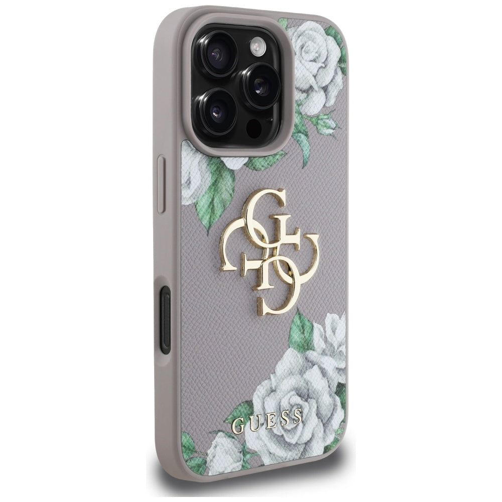 Case for Apple iPhone 16 Pro Max, Guess, 4G Grained Roses Big Logo, Purple