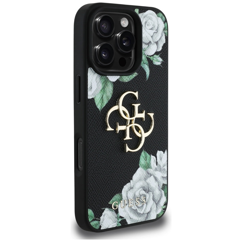 Θήκη για Apple iPhone 16 Pro Max, Guess, 4G Grained Roses Big Logo, Μαύρη