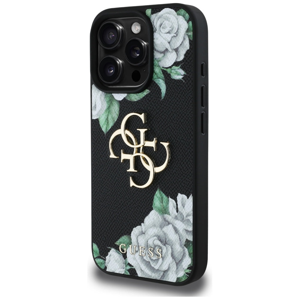 Θήκη για Apple iPhone 16 Pro Max, Guess, 4G Grained Roses Big Logo, Μαύρη