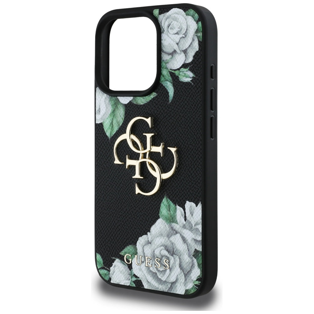 Θήκη για Apple iPhone 16 Pro Max, Guess, 4G Grained Roses Big Logo, Μαύρη