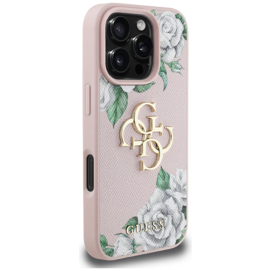 Θήκη για Apple iPhone 16 Pro Max, Guess, 4G Grained Roses Big Logo, Ροζ