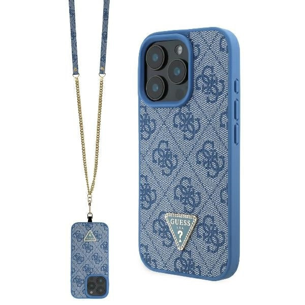 Θήκη για Apple iPhone 16 Pro Max, Guess, Crossbody 4G Triangle Strass, Μπλε