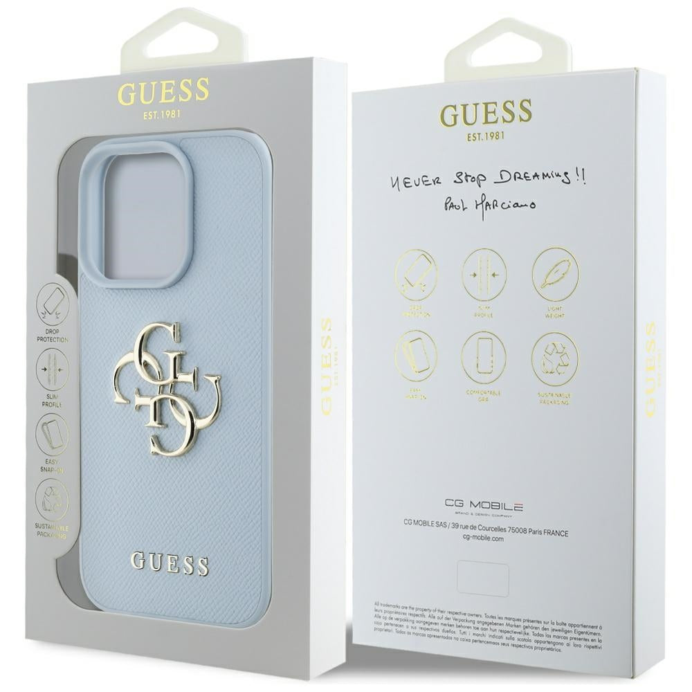 Θήκη για Apple iPhone 16 Pro Max, Guess, Grained Big 4G Logo Small Classic Logo, Μπλε