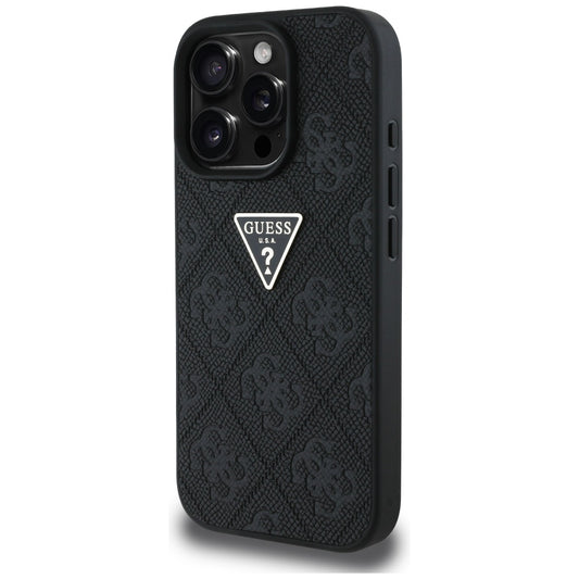 Θήκη για Apple iPhone 16 Pro Max, Guess, Hot Stamp 4G Pattern Triangle Logo, Μαύρη