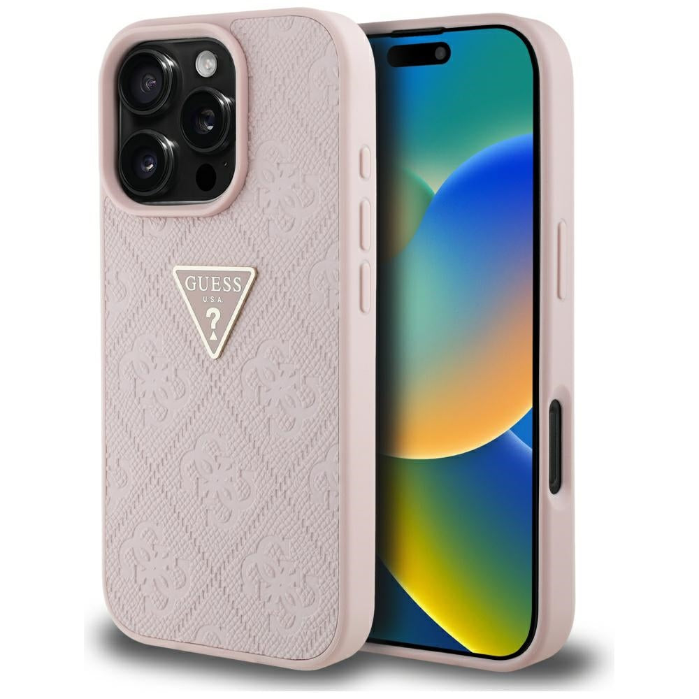 Θήκη για Apple iPhone 16 Pro Max, Guess, Hot Stamp 4G Pattern Triangle Logo, Ροζ
