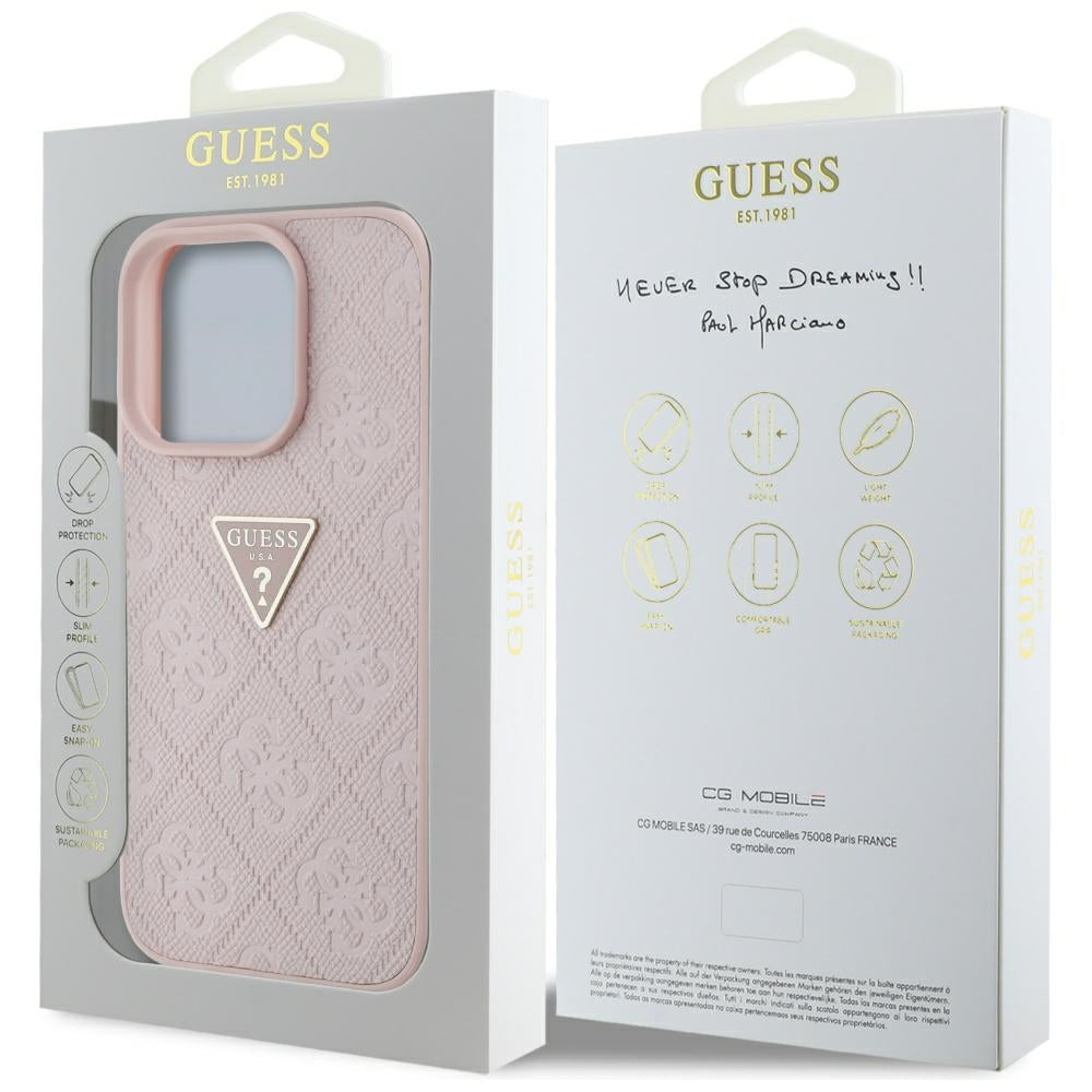 Θήκη για Apple iPhone 16 Pro Max, Guess, Hot Stamp 4G Pattern Triangle Logo, Ροζ