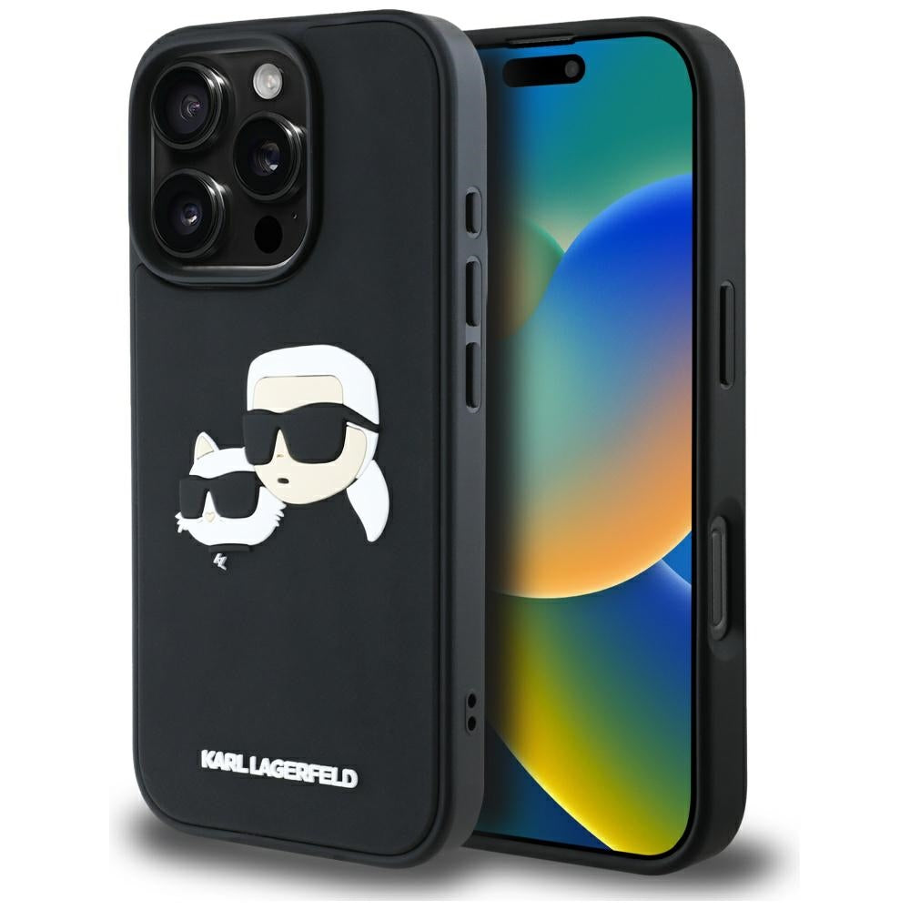 Θήκη για Apple iPhone 16 Pro Max, Karl Lagerfeld, 3D Rubber Karl & Choupette, Μαύρη