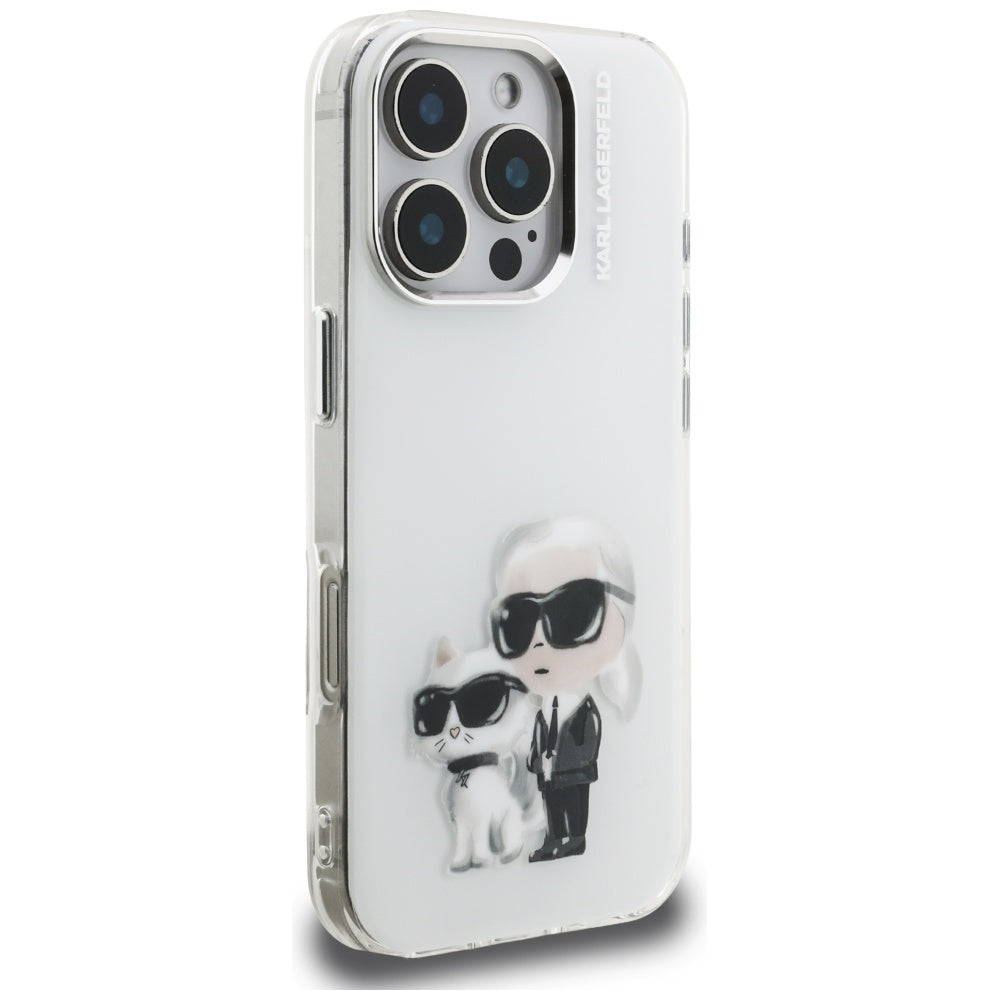 Θήκη για Apple iPhone 16 Pro Max, Karl Lagerfeld, IML Aquarelle Logo Karl & Choupette, Λευκή