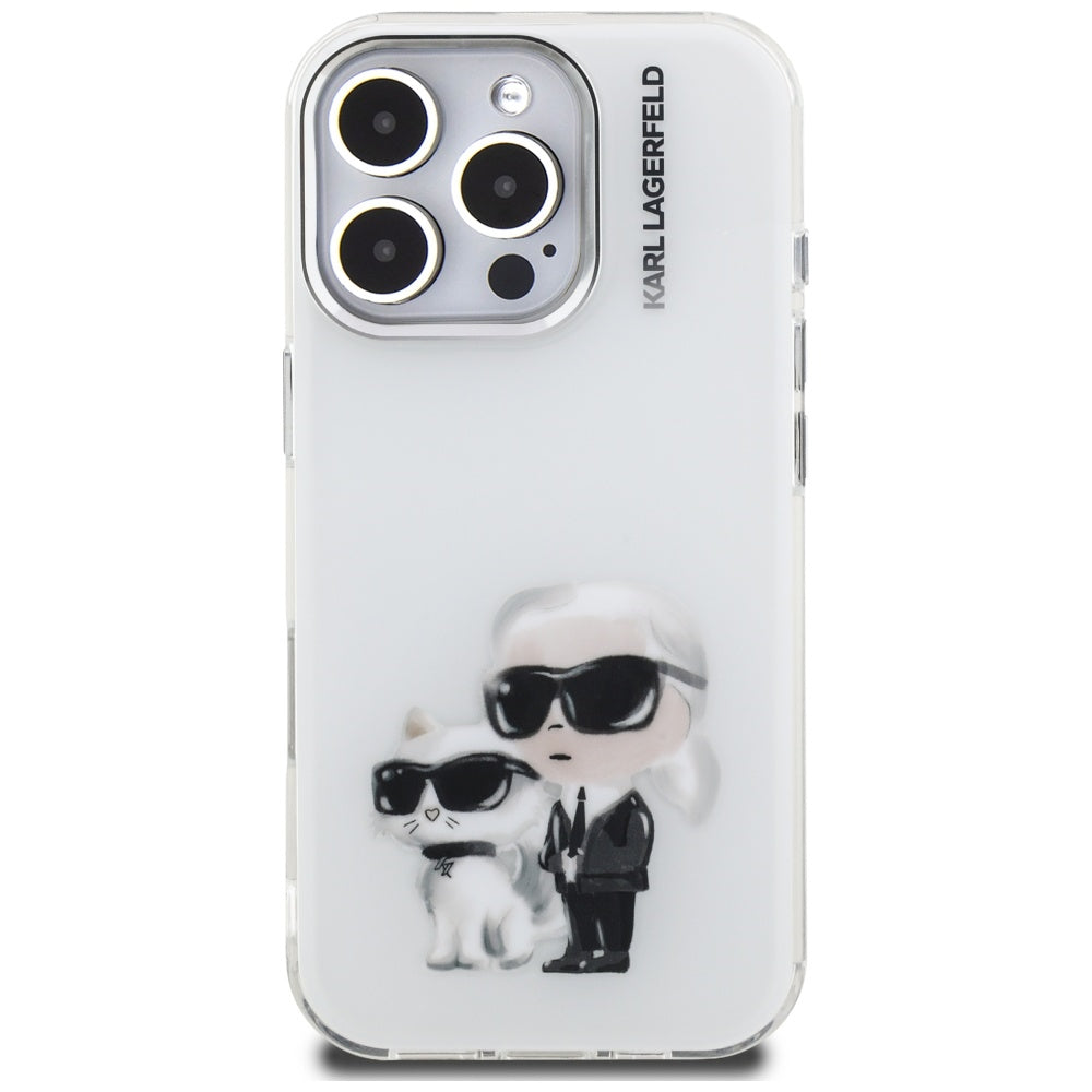 Θήκη για Apple iPhone 16 Pro Max, Karl Lagerfeld, IML Aquarelle Logo Karl & Choupette, Λευκή