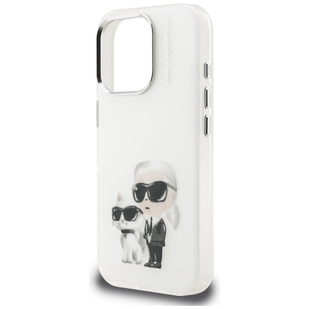 Θήκη για Apple iPhone 16 Pro Max, Karl Lagerfeld, IML Aquarelle Logo Karl & Choupette, Λευκή