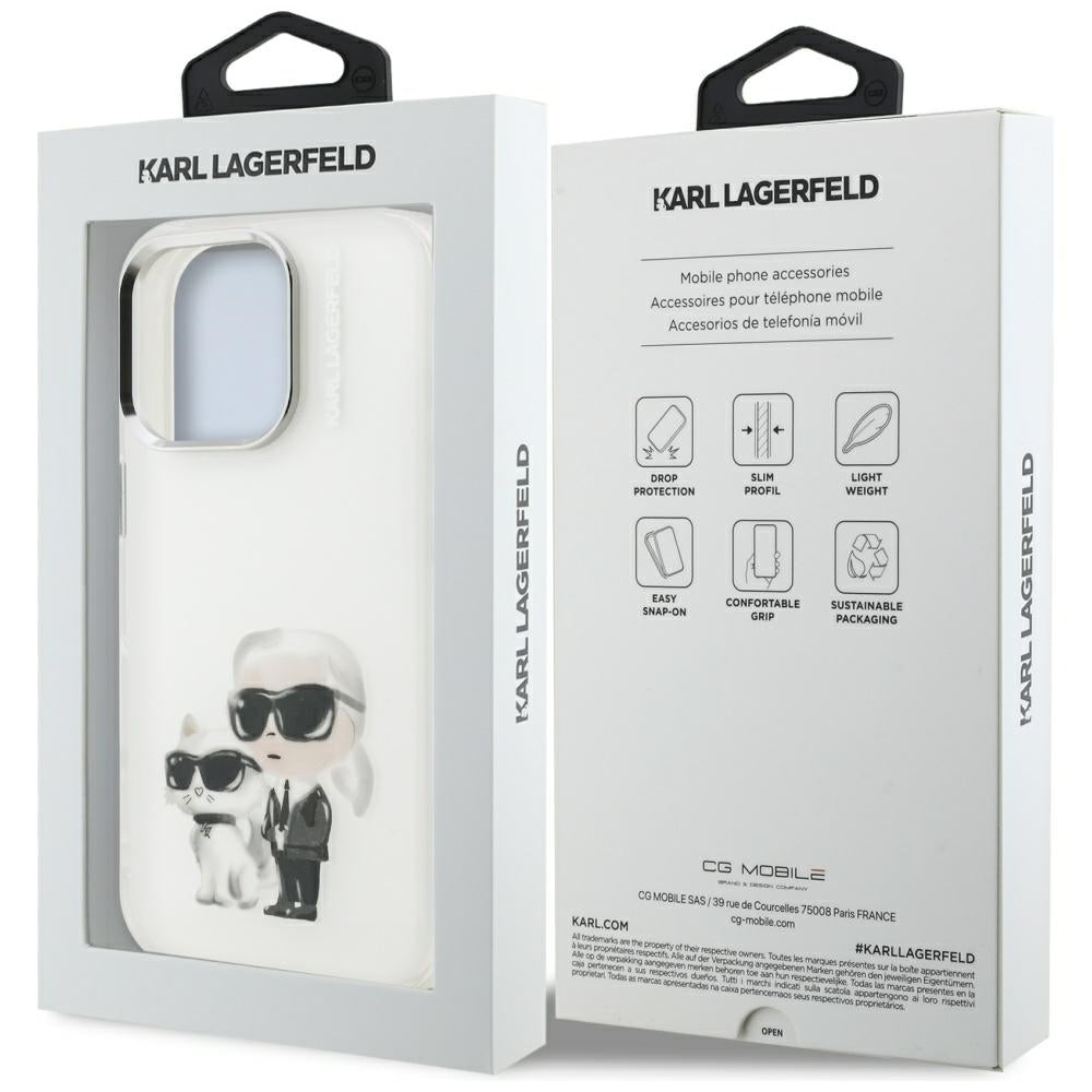 Θήκη για Apple iPhone 16 Pro Max, Karl Lagerfeld, IML Aquarelle Logo Karl & Choupette, Λευκή