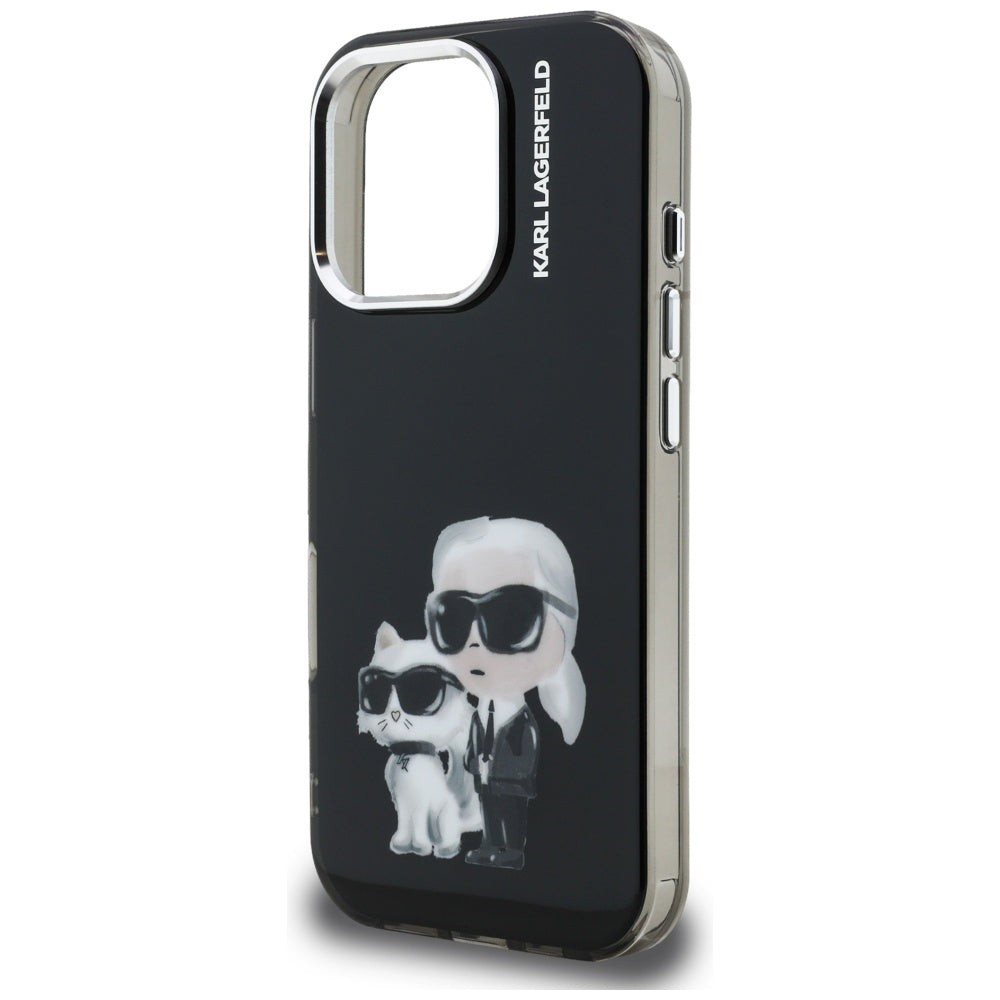 Θήκη για Apple iPhone 16 Pro Max, Karl Lagerfeld, IML Aquarelle Logo Karl & Choupette, Μαύρη