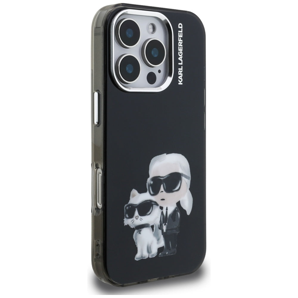 Θήκη για Apple iPhone 16 Pro Max, Karl Lagerfeld, IML Aquarelle Logo Karl & Choupette, Μαύρη