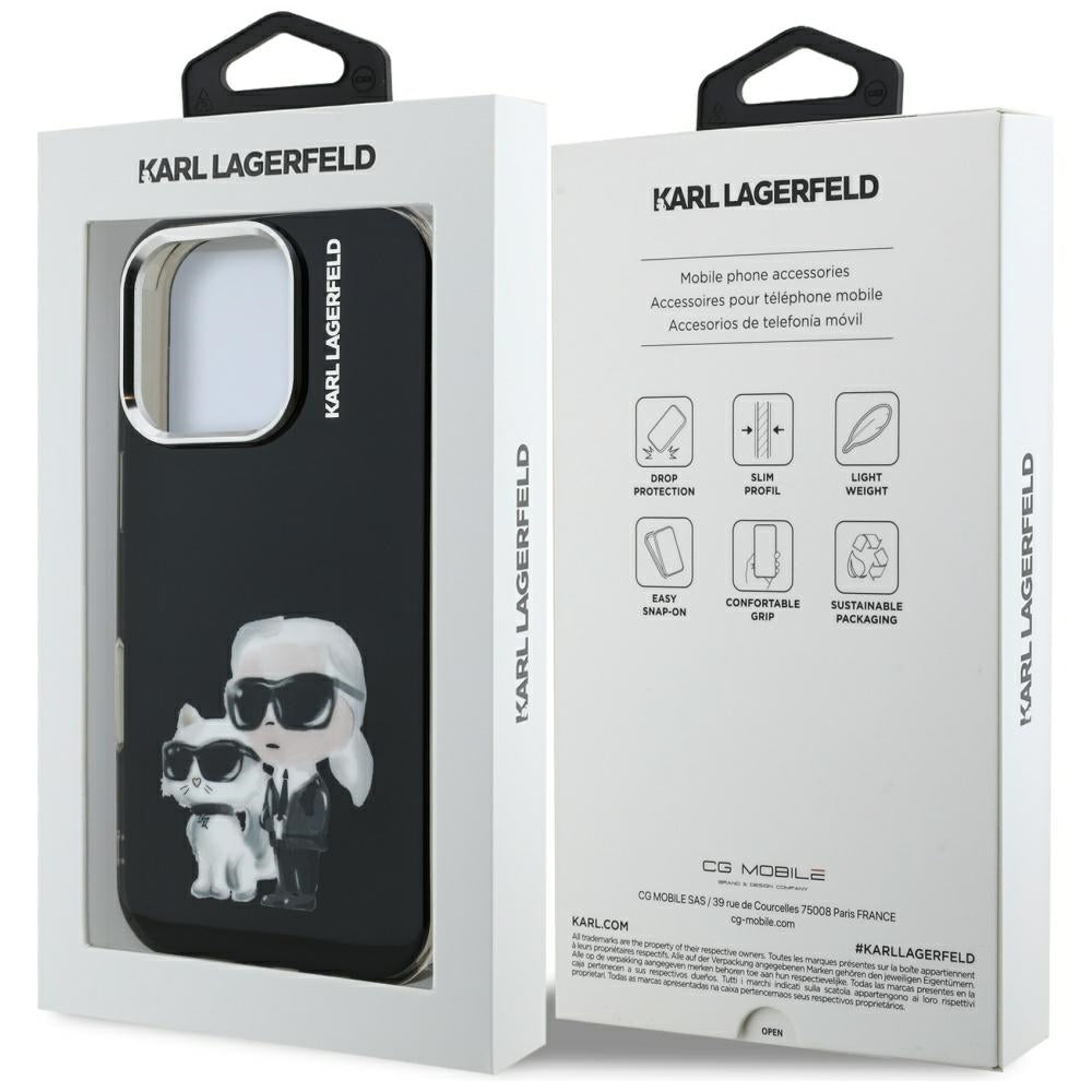 Θήκη για Apple iPhone 16 Pro Max, Karl Lagerfeld, IML Aquarelle Logo Karl & Choupette, Μαύρη