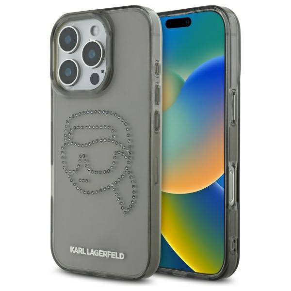 Θήκη για Apple iPhone 16 Pro Max, Karl Lagerfeld, IML Rhinestones Karl's Head, Μαύρη