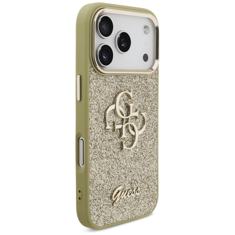 Θήκη για Apple iPhone 17 Pro, Guess, Fixed Glitter Big 4G Metal Frame, Χρυσή