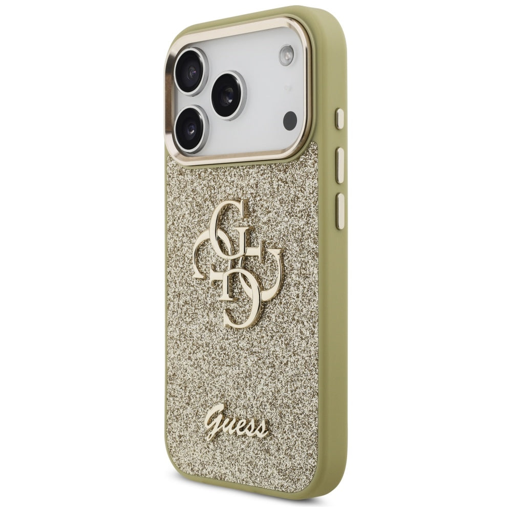 Θήκη για Apple iPhone 17 Pro, Guess, Fixed Glitter Big 4G Metal Frame, Χρυσή