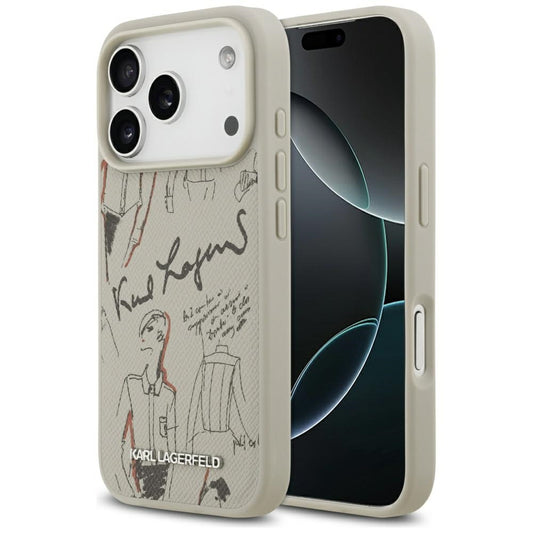 Θήκη για Apple iPhone 17 Pro, Karl Lagerfeld, Grained Pattern Logo, Γκρι