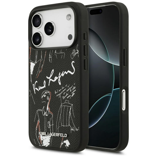 Θήκη για Apple iPhone 17 Pro, Karl Lagerfeld, Grained Pattern Logo, Μαύρη