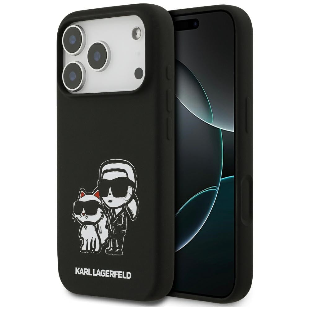 Θήκη για Apple iPhone 17 Pro, Karl Lagerfeld, Sketch and Logo Karl & Choupette, Μαύρη