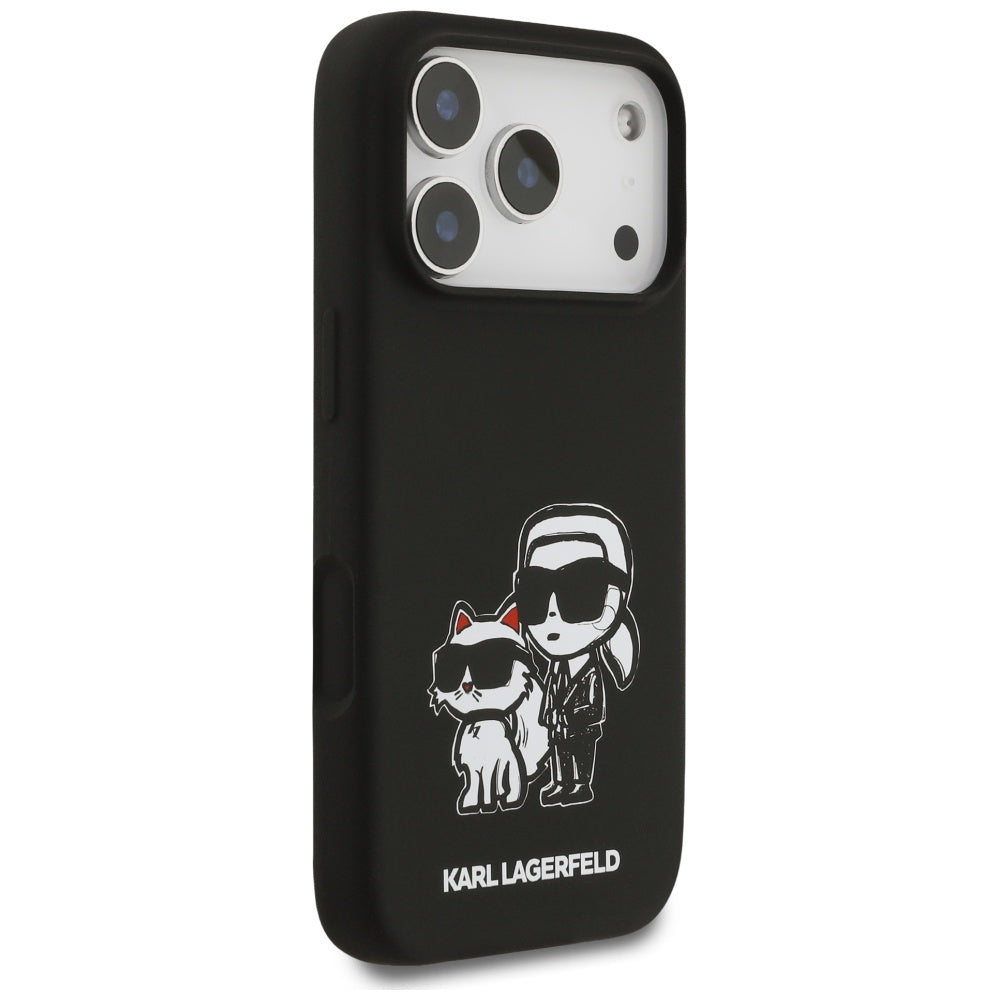 Θήκη για Apple iPhone 17 Pro, Karl Lagerfeld, Sketch and Logo Karl & Choupette, Μαύρη
