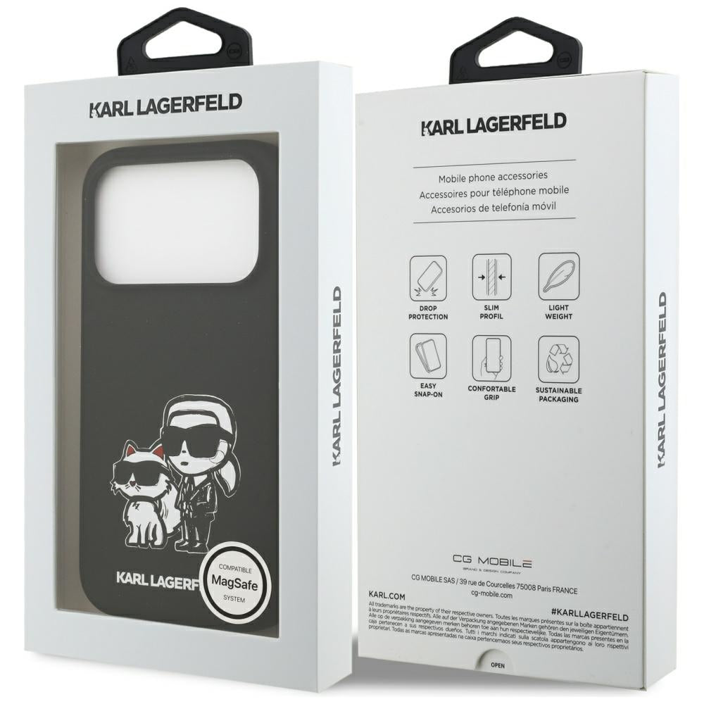 Θήκη για Apple iPhone 17 Pro, Karl Lagerfeld, Sketch and Logo Karl & Choupette, Μαύρη