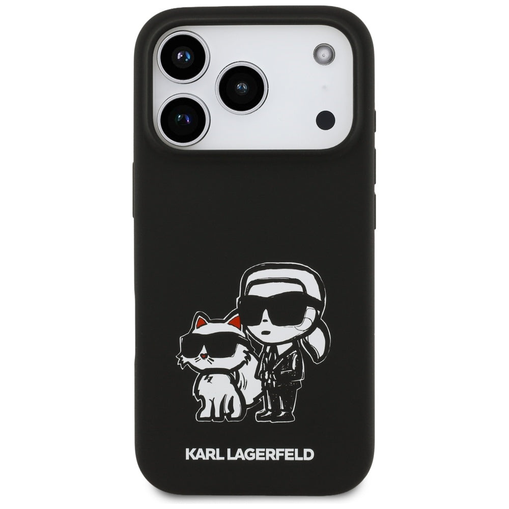 Θήκη για Apple iPhone 17 Pro, Karl Lagerfeld, Sketch and Logo Karl & Choupette, Μαύρη