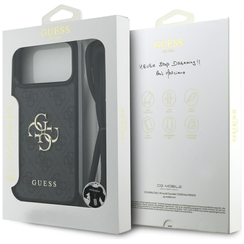 Θήκη για Apple iPhone 17 Pro Max, Guess, 4G CBDY Big Logo with Cord Strap, Μαύρη