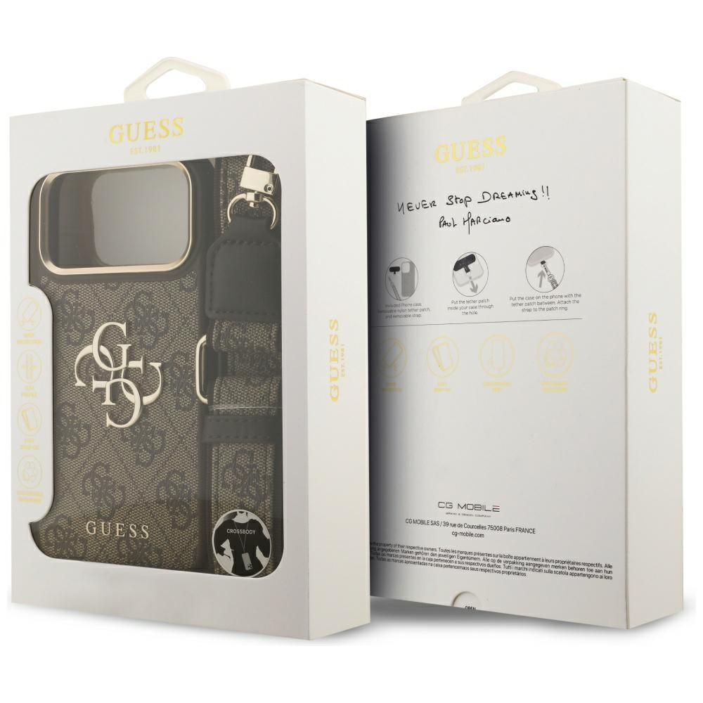 Case for Apple iPhone 17 Pro Max, Guess, Big 4G Classic Logo with Big Strap, Brown